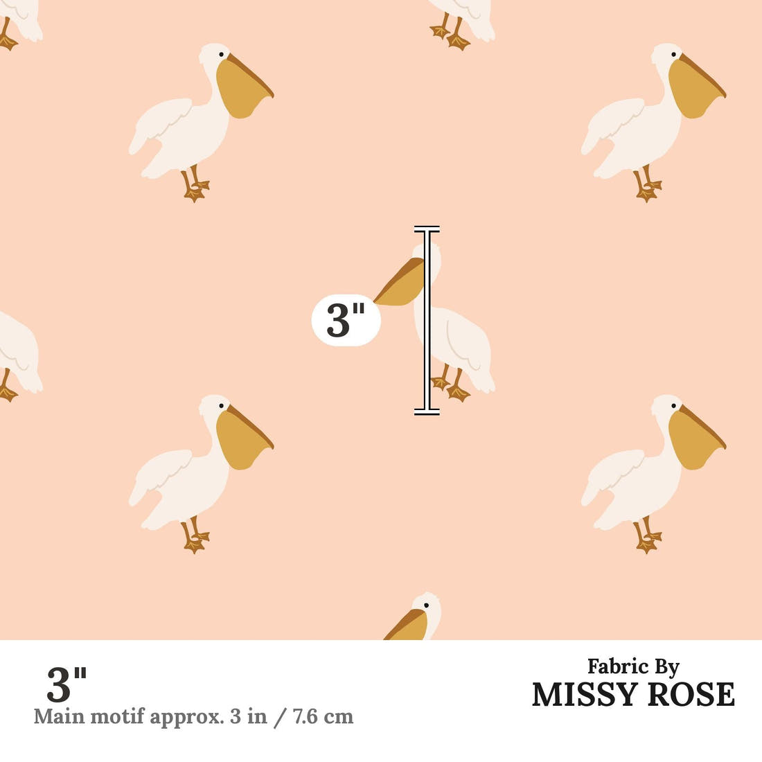 Indy Bloom Fabric Boho Pelican in Blush 13 3 inch print scale guide | Fabric by Missy Rose