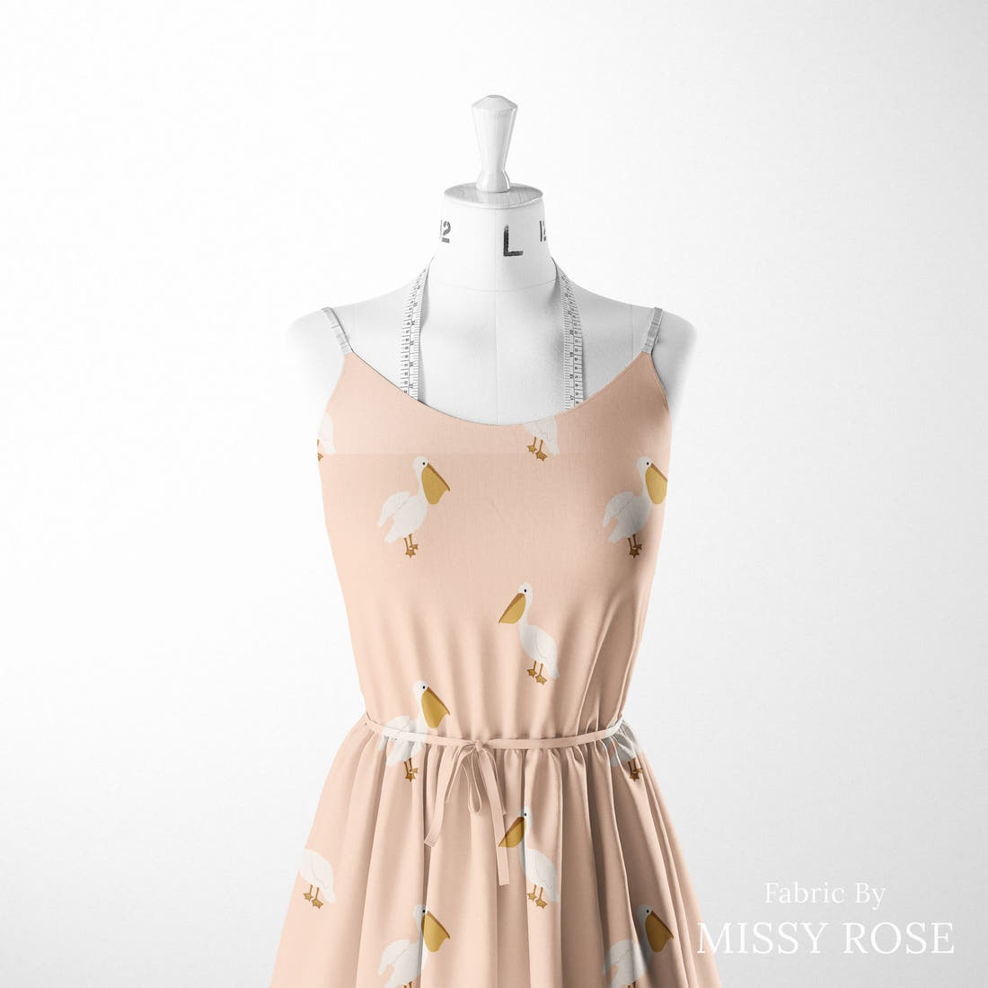 Indy Bloom Fabric Boho Pelican in Blush 13 sewn into a women's dress - custom printed fabric | Fabric by Missy Rose