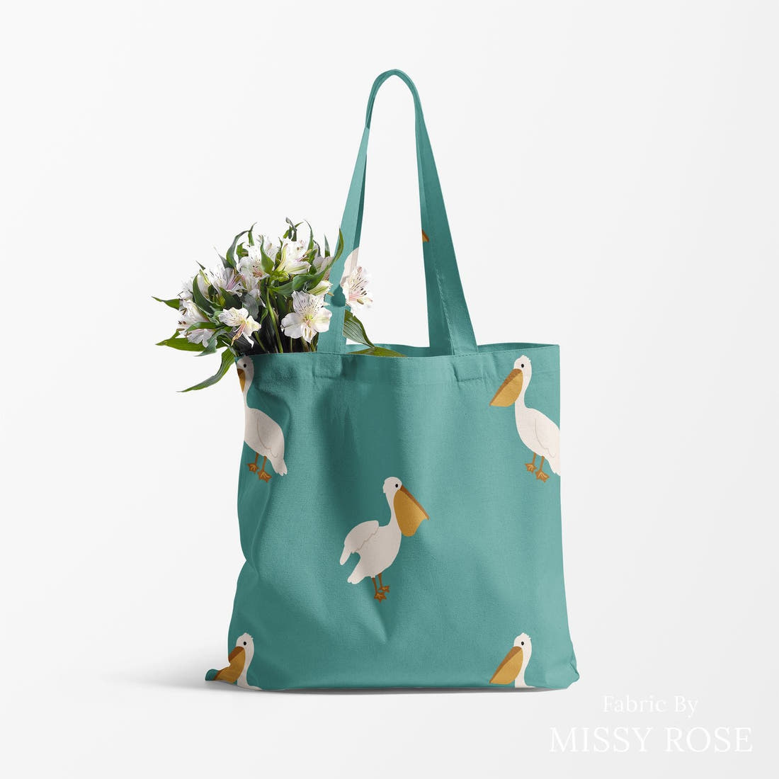 Indy Bloom Fabric Boho Pelican in Teal 14 made up as a tote bag - custom printed fabric | Fabric by Missy Rose