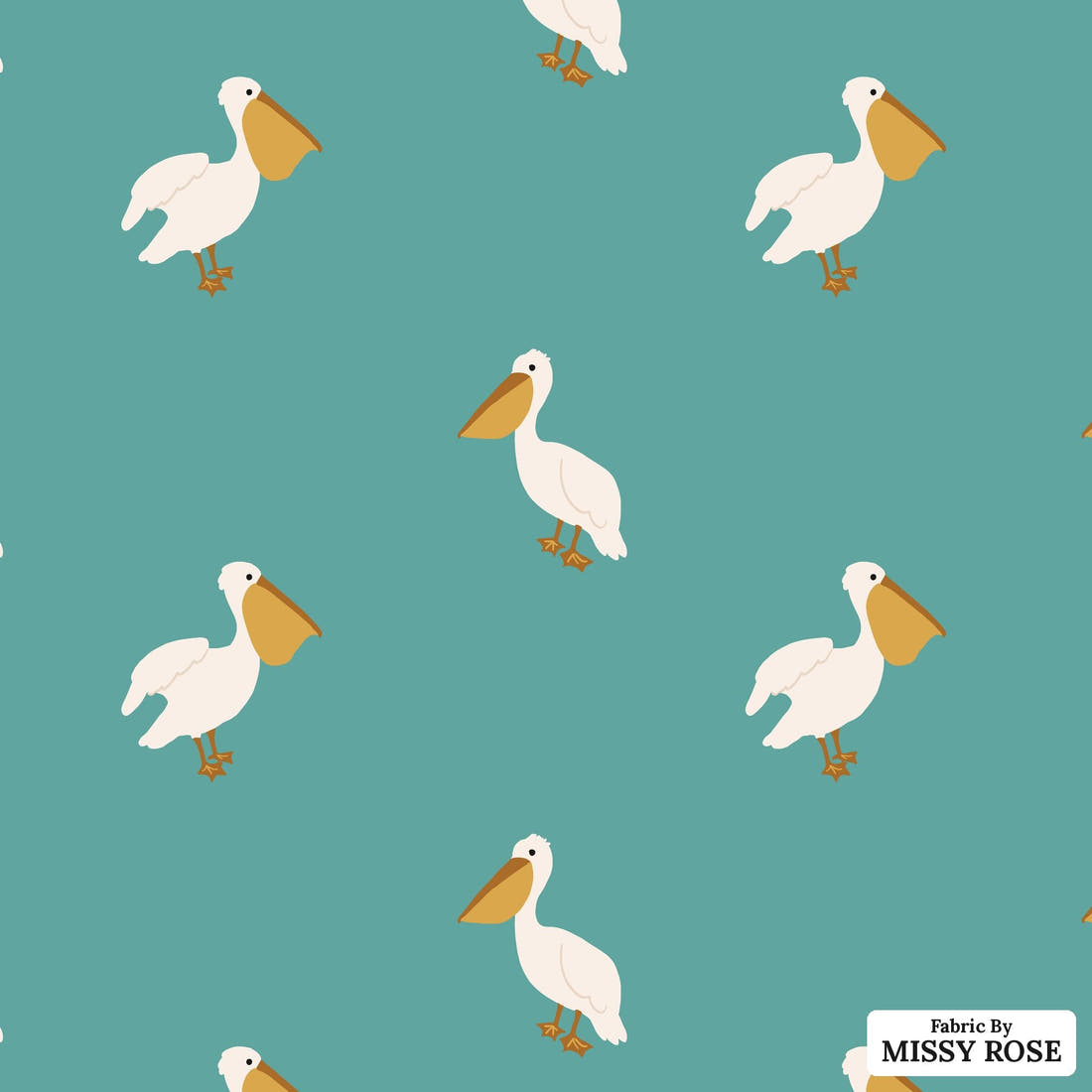 Indy Bloom Fabric Boho Pelican in Teal 14 flat view of the printed design | Fabric by Missy Rose