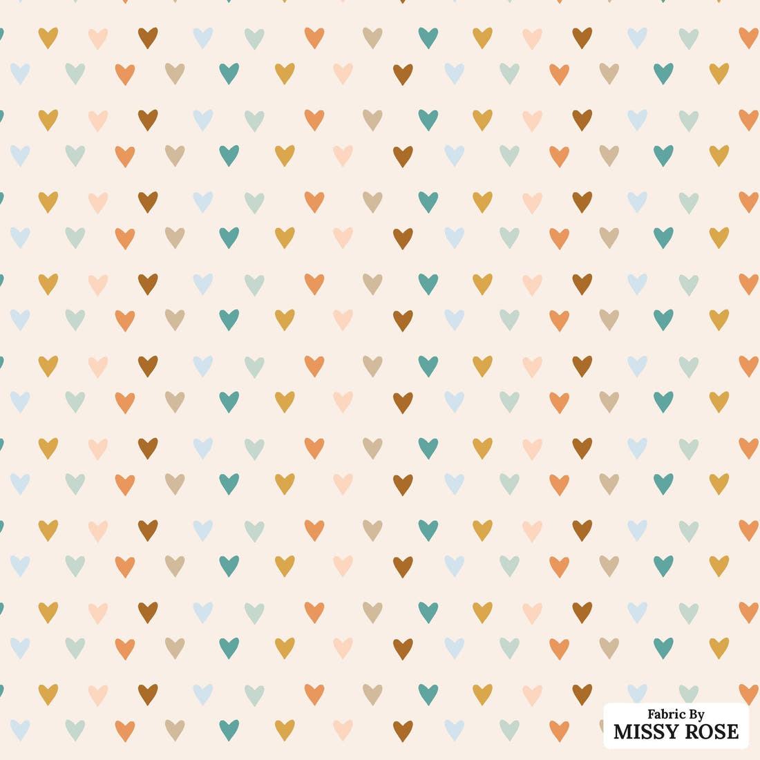 Indy Bloom Fabric Boho Rainbow Hearts 19 flat view of the printed design | Fabric by Missy Rose