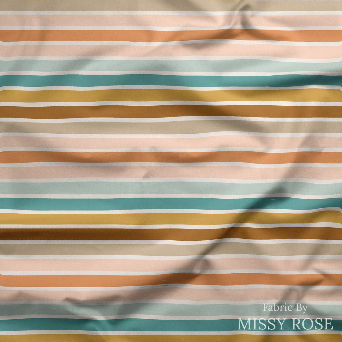 Indy Bloom Fabric Boho Rainbow Stripes 26 draped fabric mockup - custom printed fabric by the metre | Fabric by Missy Rose