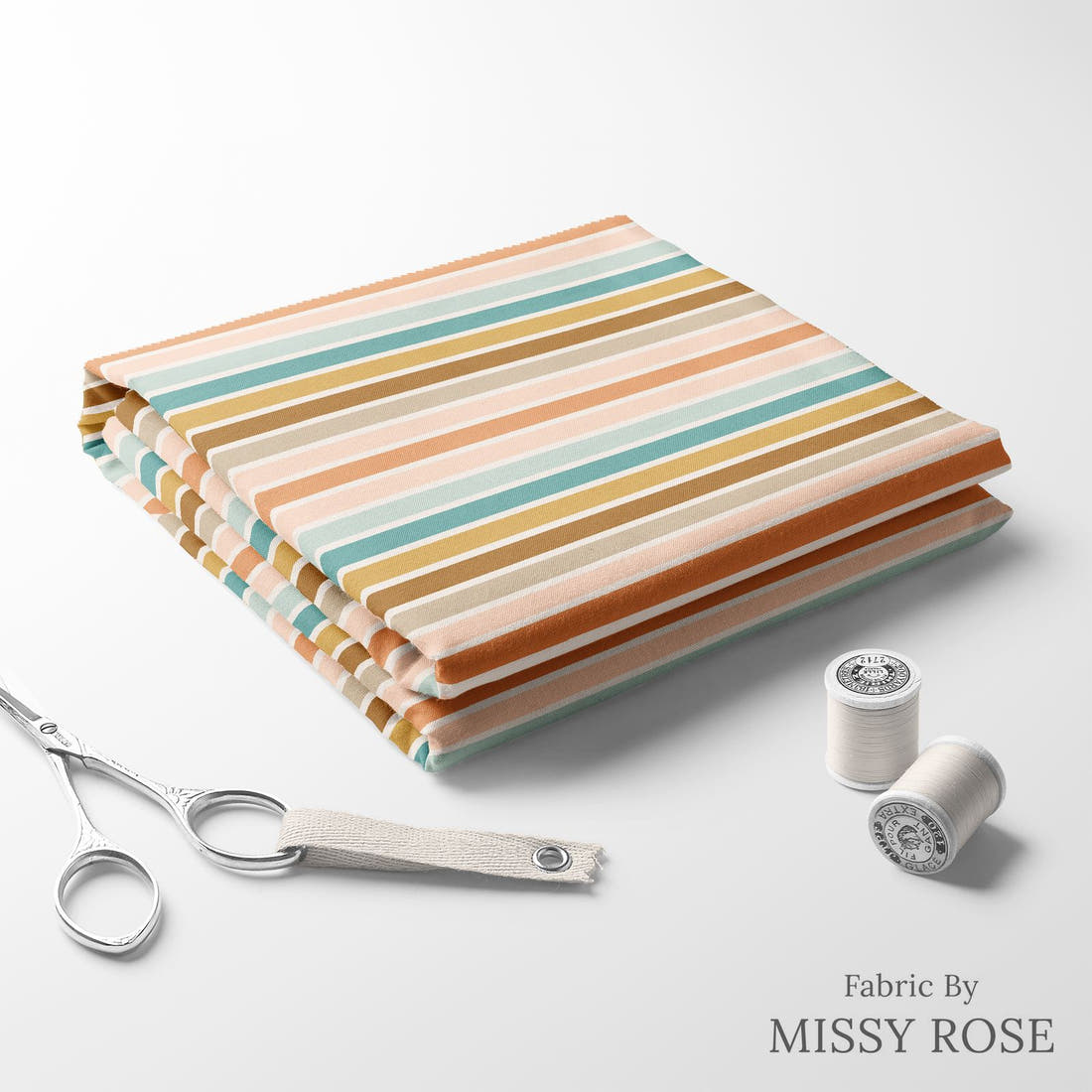 Indy Bloom Fabric Boho Rainbow Stripes 26 folded fabric stack with matching thread - pre-order fabric Australia | Fabric by Missy Rose