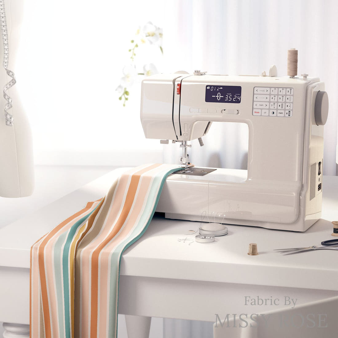 Indy Bloom Fabric Boho Rainbow Stripes 26 fabric on a sewing machine - sew your own | Fabric by Missy Rose