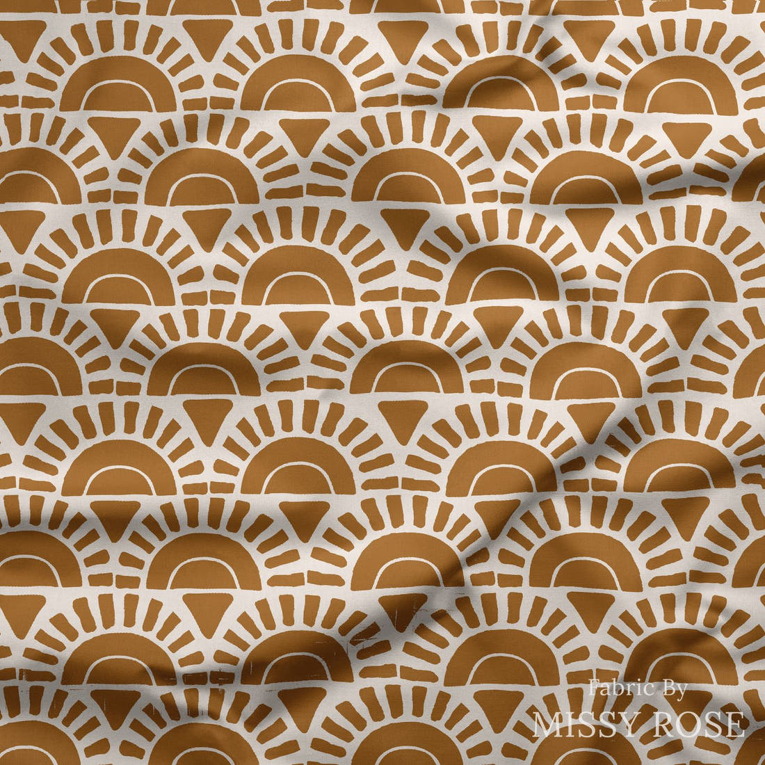 Indy Bloom Fabric Boho Sunshine in Brown 24 draped fabric mockup - custom printed fabric by the metre | Fabric by Missy Rose