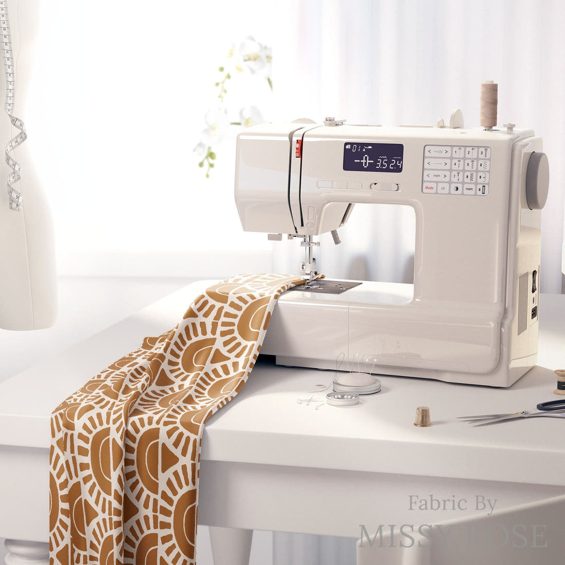 Indy Bloom Fabric Boho Sunshine in Brown 24 fabric on a sewing machine - sew your own | Fabric by Missy Rose