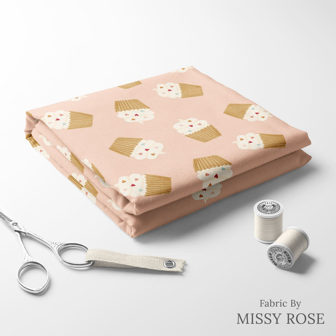 Indy Bloom Fabric Candy Crush Cuppy Cakes 02 folded fabric stack with matching thread - pre-order fabric Australia | Fabric by Missy Rose