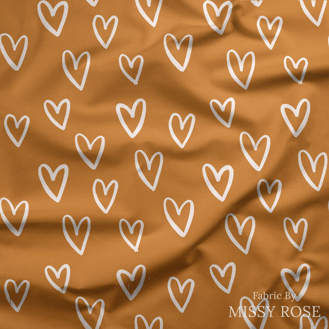 Indy Bloom Fabric Candy Crush Golden Hearts 03 draped fabric mockup - custom printed fabric by the metre | Fabric by Missy Rose