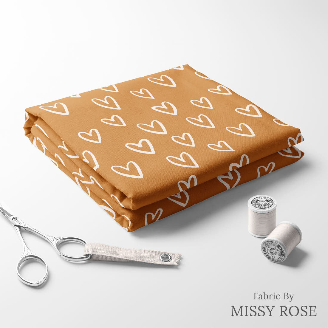 Indy Bloom Fabric Candy Crush Golden Hearts 03 folded fabric stack with matching thread - pre-order fabric Australia | Fabric by Missy Rose