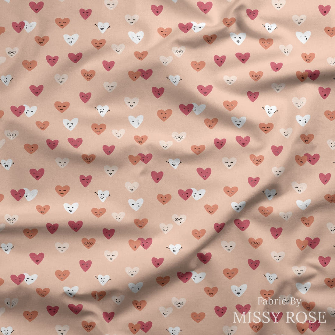 Indy Bloom Fabric Candy Crush Happy Hearts in Blush 06 draped fabric mockup - custom printed fabric by the metre | Fabric by Missy Rose