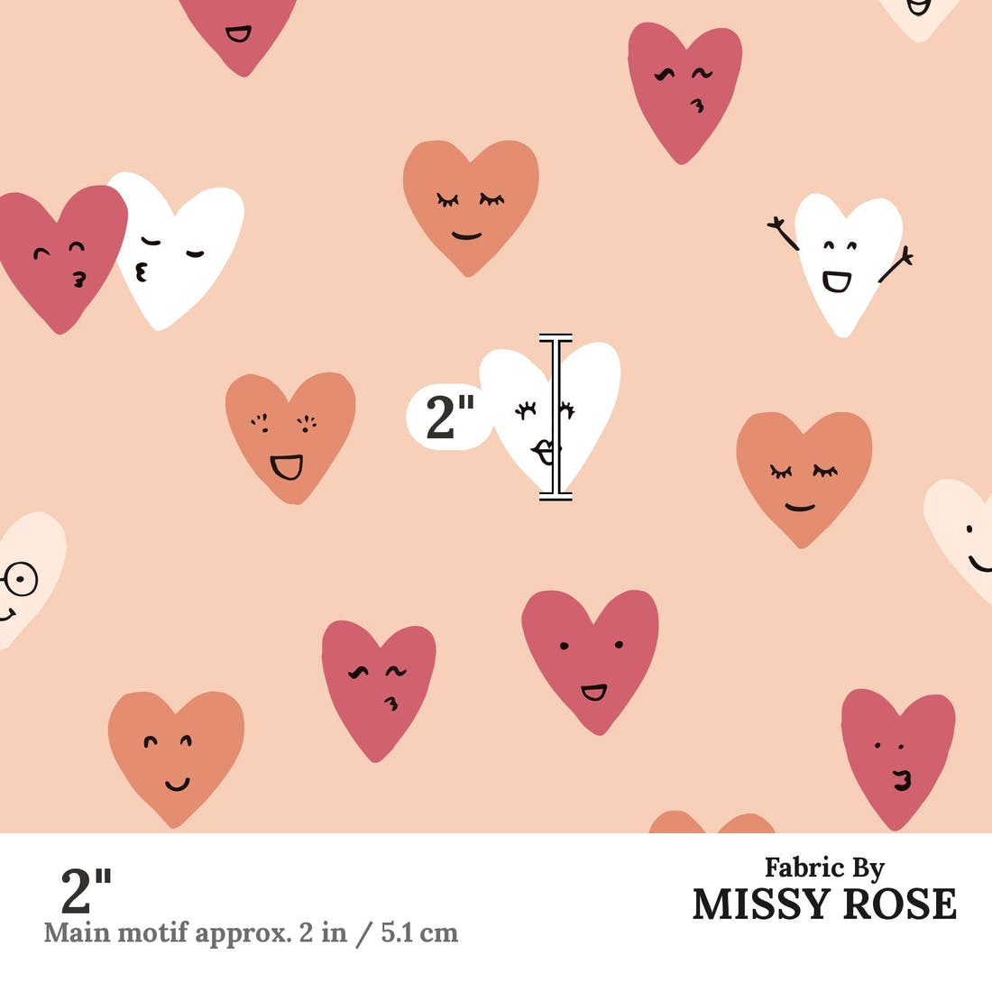 Indy Bloom Fabric Candy Crush Happy Hearts in Blush 06 2 inch print scale guide | Fabric by Missy Rose