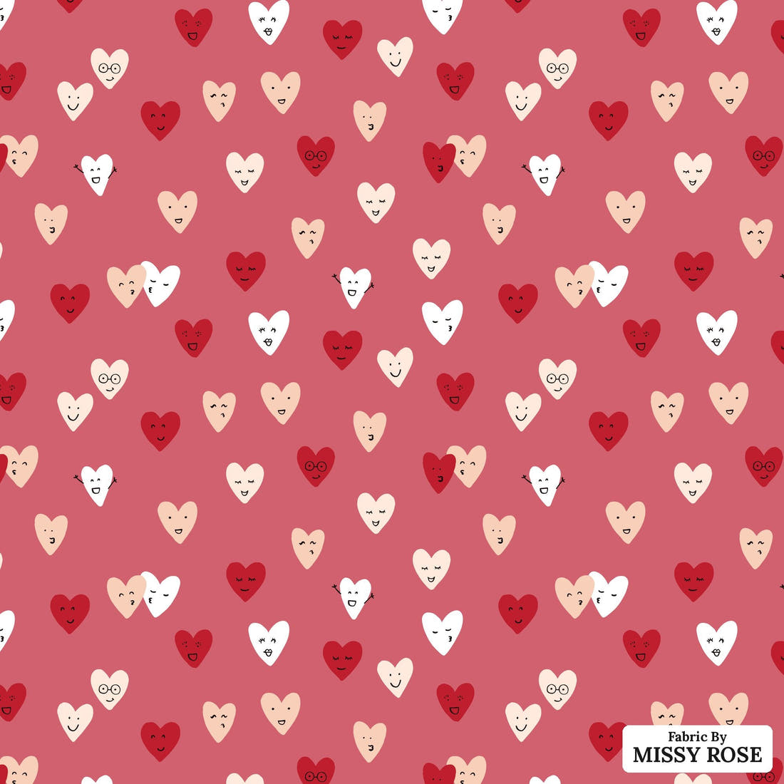 Indy Bloom Fabric Candy Crush Happy Hearts in Cranberry 05 flat view of the printed design | Fabric by Missy Rose