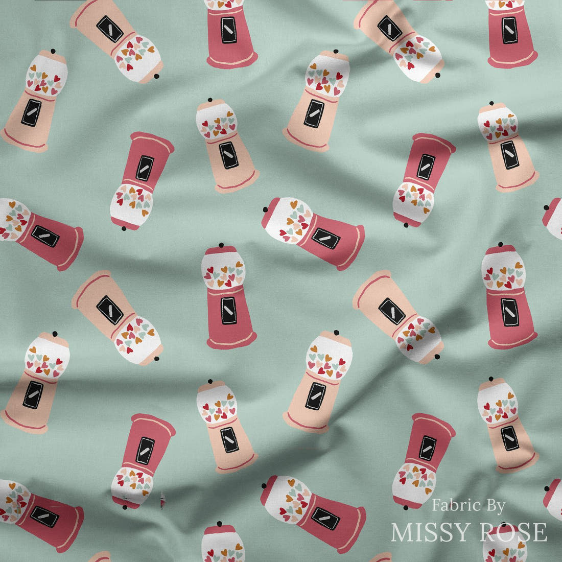 Indy Bloom Fabric Candy Crush Heart Machine 04 draped fabric mockup - custom printed fabric by the metre | Fabric by Missy Rose