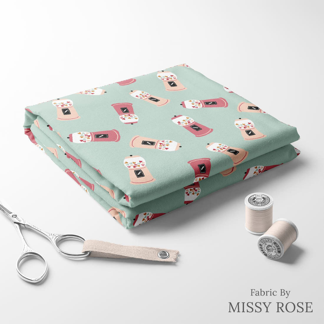 Indy Bloom Fabric Candy Crush Heart Machine 04 folded fabric stack with matching thread - pre-order fabric Australia | Fabric by Missy Rose