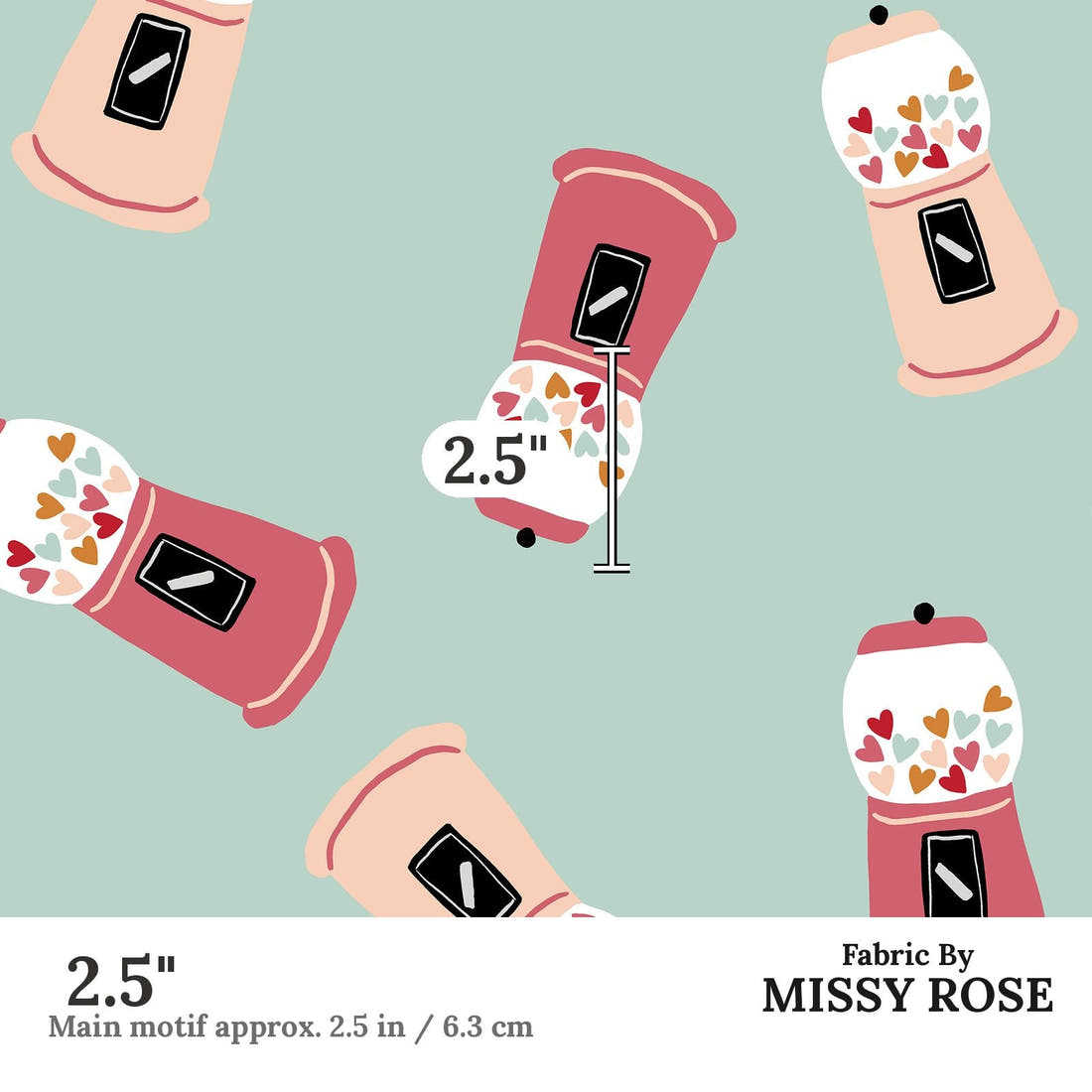 Indy Bloom Fabric Candy Crush Heart Machine 04 2.5 inch print scale guide | Fabric by Missy Rose