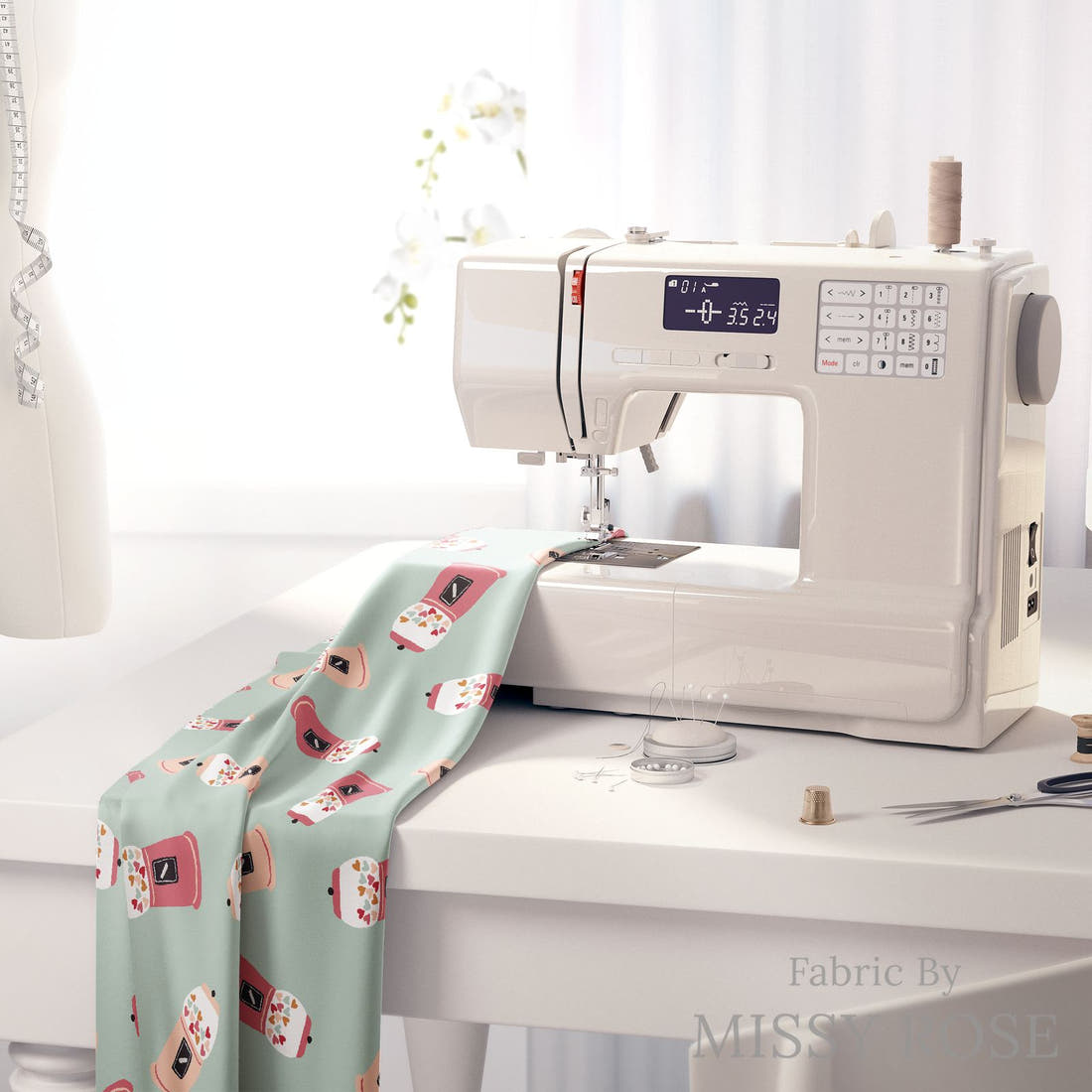 Indy Bloom Fabric Candy Crush Heart Machine 04 fabric on a sewing machine - sew your own | Fabric by Missy Rose