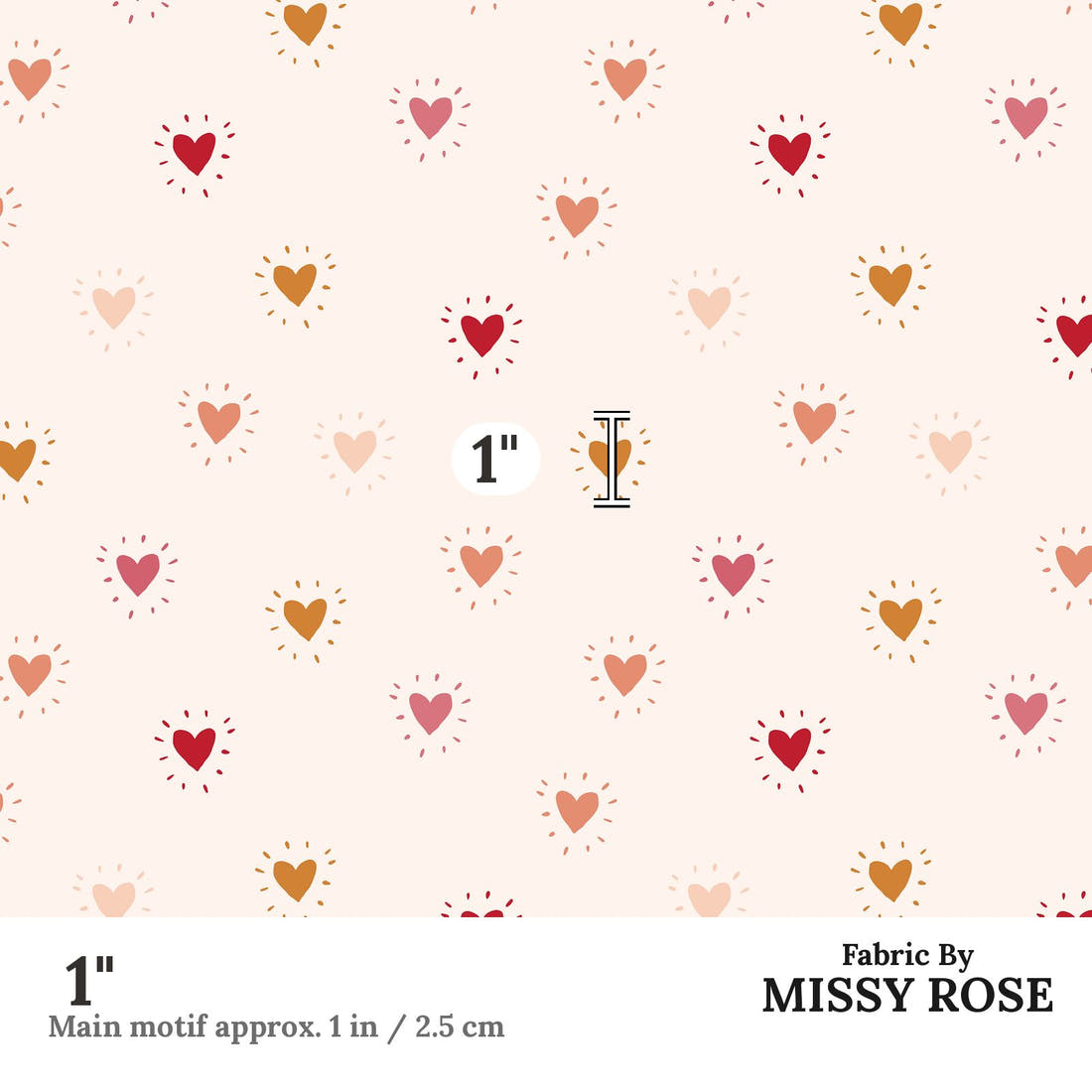 Indy Bloom Fabric Candy Crush Heart Throb 08 1 inch print scale guide | Fabric by Missy Rose