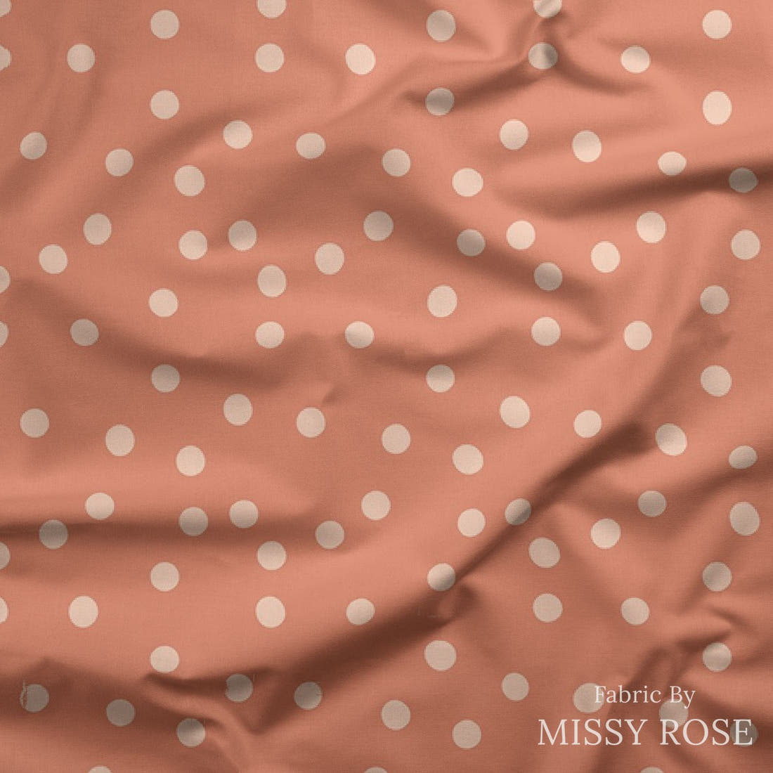 Indy Bloom Fabric Candy Crush Peach Polka on Coral 13 draped fabric mockup - custom printed fabric by the metre | Fabric by Missy Rose