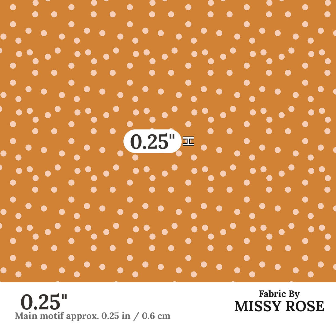 Indy Bloom Fabric Candy Crush Peach polka on Golden 15 0.25 inch print scale guide | Fabric by Missy Rose