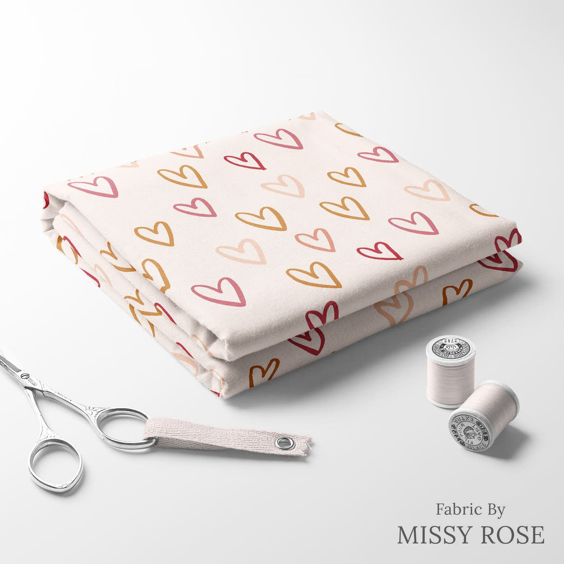 Indy Bloom Fabric Candy Crush Rainbow Hearts in Cream 11 folded fabric stack with matching thread - pre-order fabric Australia | Fabric by Missy Rose