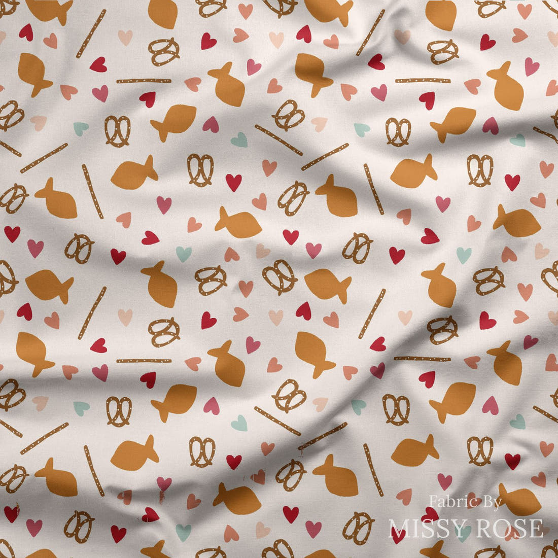 Indy Bloom Fabric Candy Crush Valentine Snax 10 draped fabric mockup - custom printed fabric by the metre | Fabric by Missy Rose