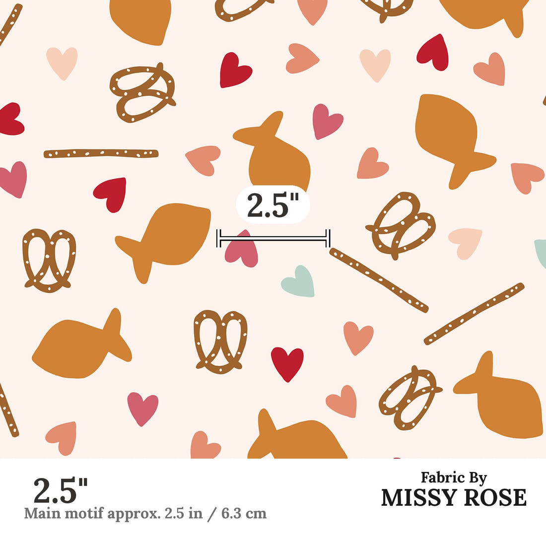 Indy Bloom Fabric Candy Crush Valentine Snax 10 2.5 inch print scale guide | Fabric by Missy Rose
