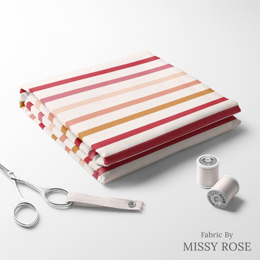 Indy Bloom Fabric Candy Crush Valentine Stripes on Cream 14 folded fabric stack with matching thread - pre-order fabric Australia | Fabric by Missy Rose