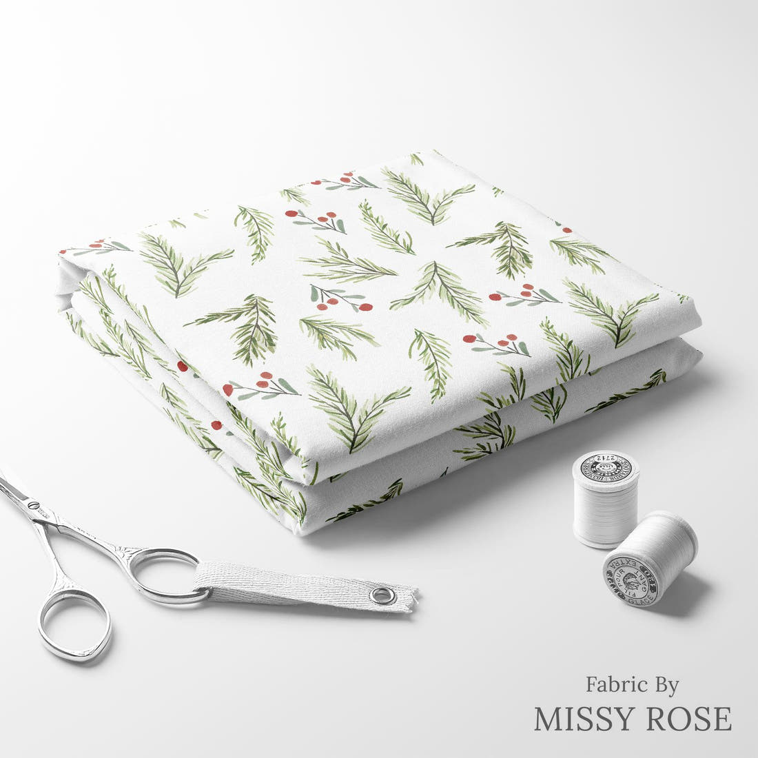 Indy Bloom Fabric Christmas Branch 03 folded fabric stack with matching thread - pre-order fabric Australia | Fabric by Missy Rose