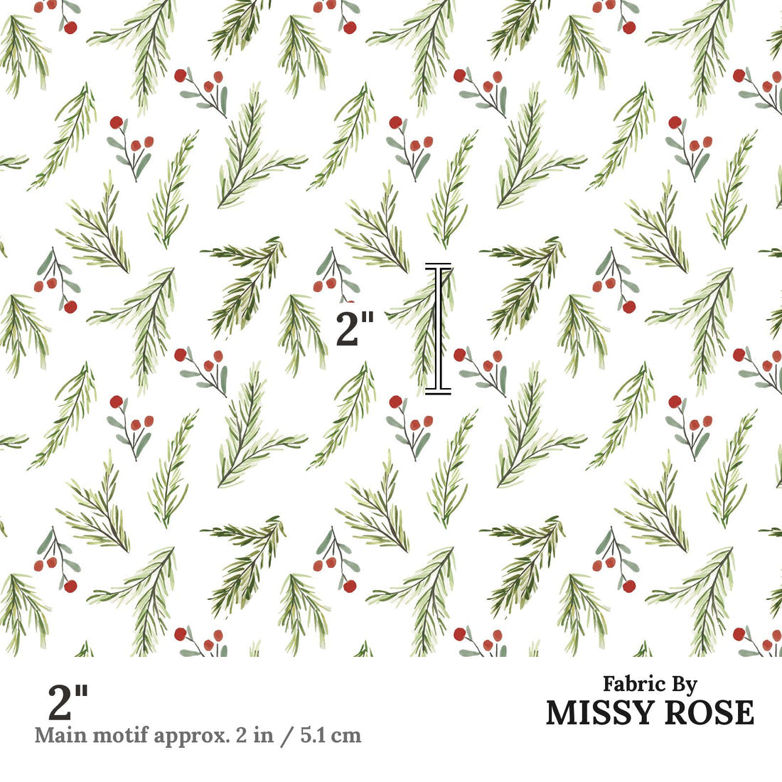 Indy Bloom Fabric Christmas Branch 03 2 inch print scale guide | Fabric by Missy Rose