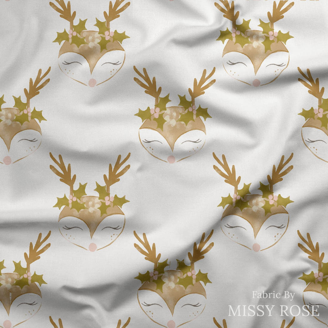 Indy Bloom Fabric Christmas Deer 19 draped fabric mockup - custom printed fabric by the metre | Fabric by Missy Rose
