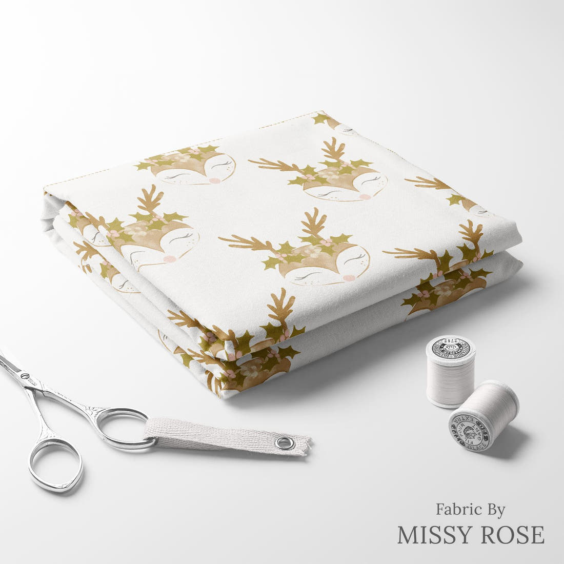 Indy Bloom Fabric Christmas Deer 19 folded fabric stack with matching thread - pre-order fabric Australia | Fabric by Missy Rose