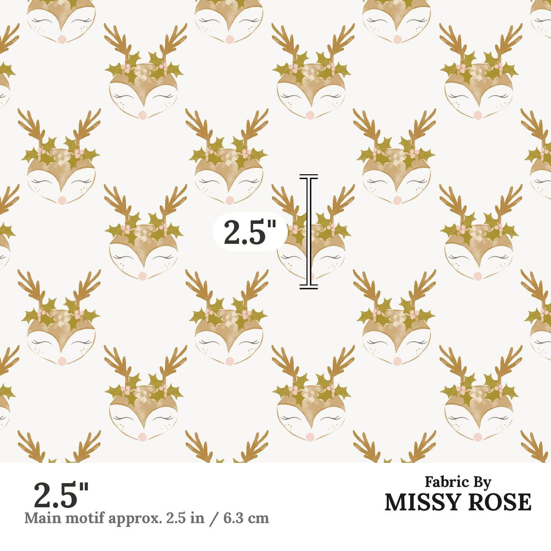 Indy Bloom Fabric Christmas Deer 19 2.5 inch print scale guide | Fabric by Missy Rose