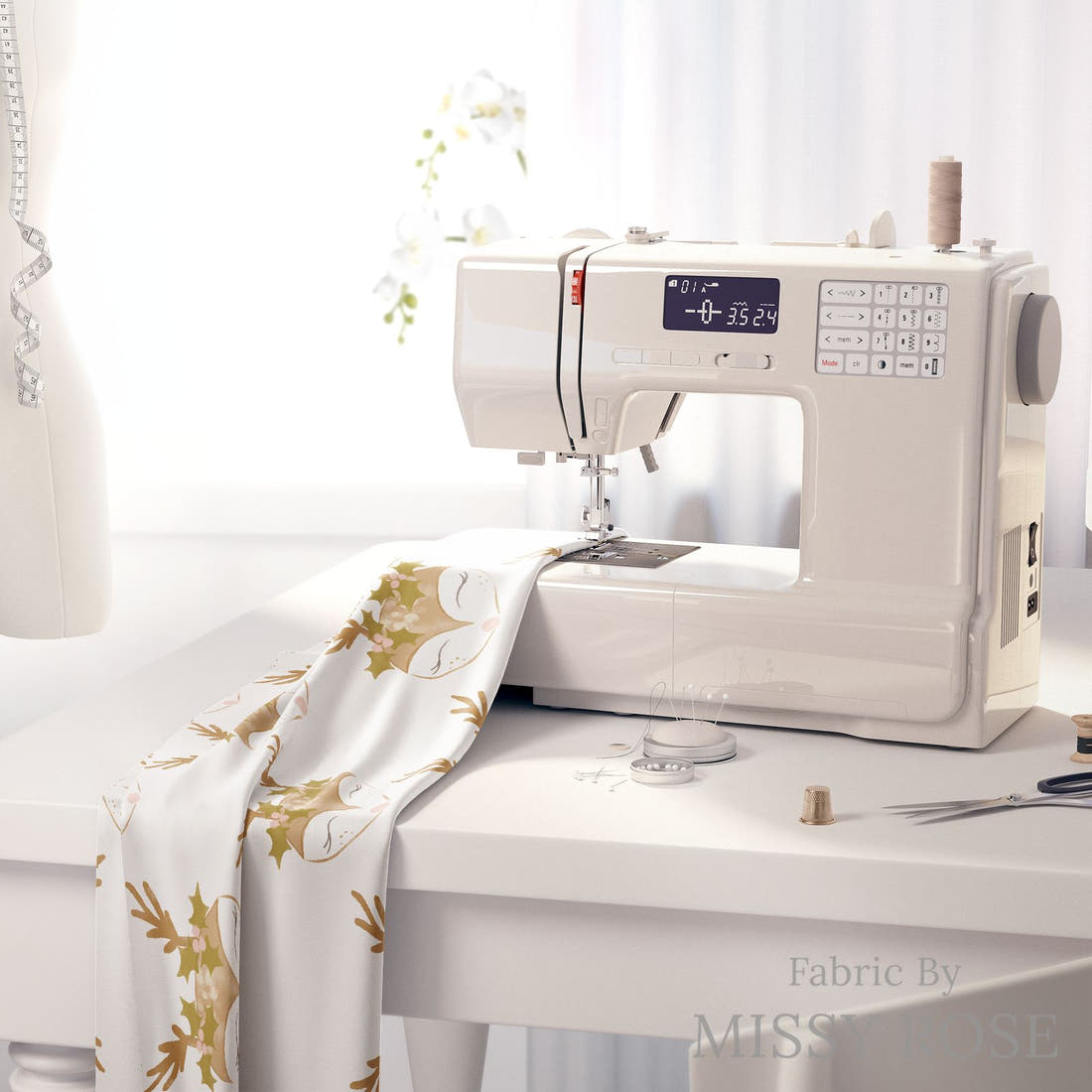 Indy Bloom Fabric Christmas Deer 19 fabric on a sewing machine - sew your own | Fabric by Missy Rose