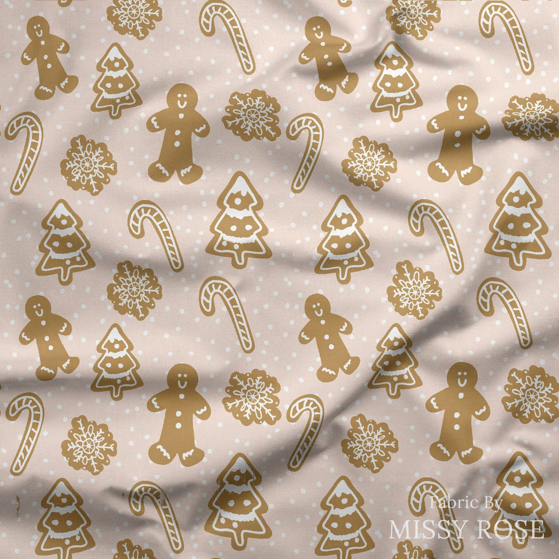 Indy Bloom Fabric Christmas Gingerbread 08 draped fabric mockup - custom printed fabric by the metre | Fabric by Missy Rose