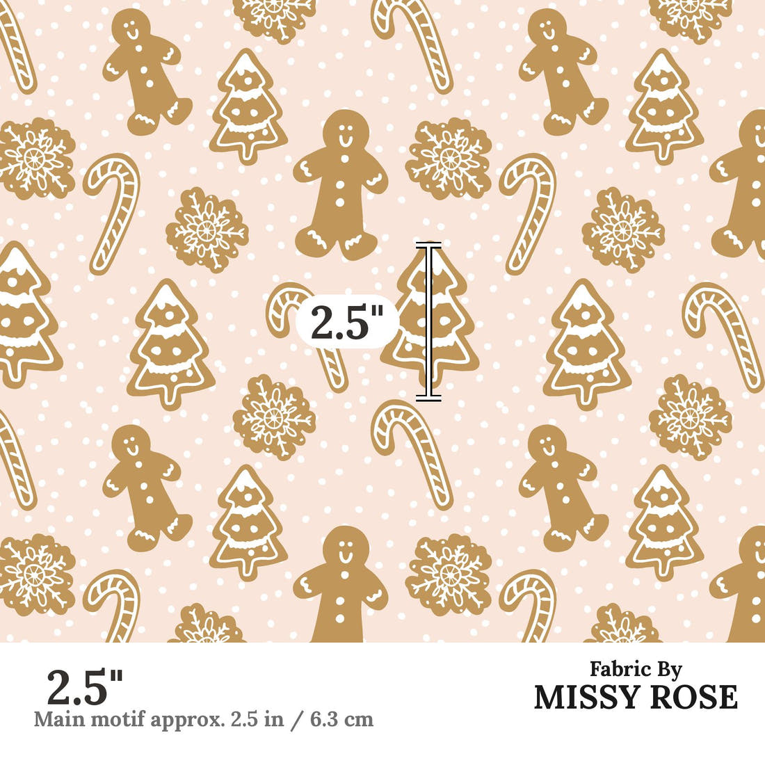 Indy Bloom Fabric Christmas Gingerbread 08 2.5 inch print scale guide | Fabric by Missy Rose