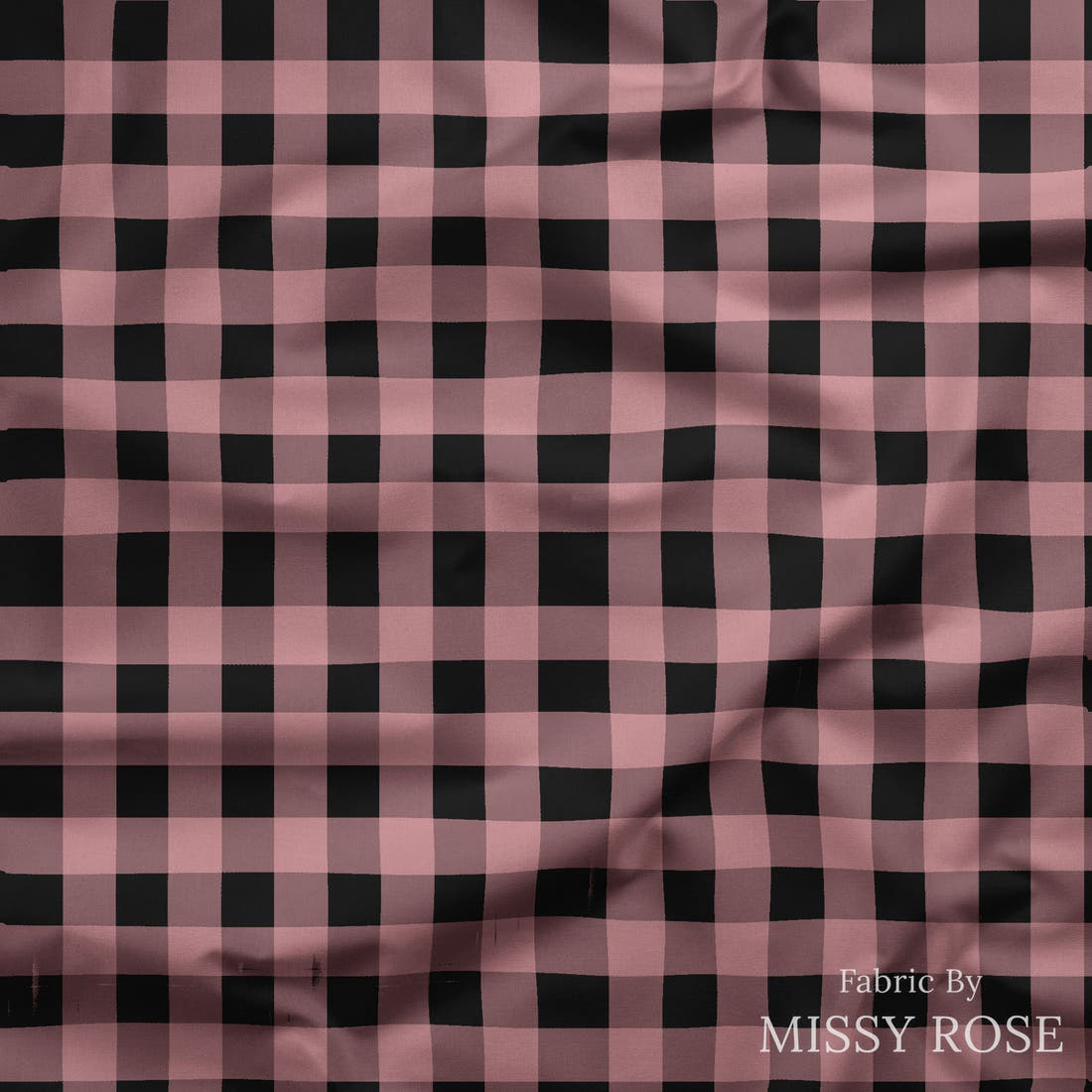 Indy Bloom Fabric Christmas Gingham Black and Pink 39 draped fabric mockup - custom printed fabric by the metre | Fabric by Missy Rose