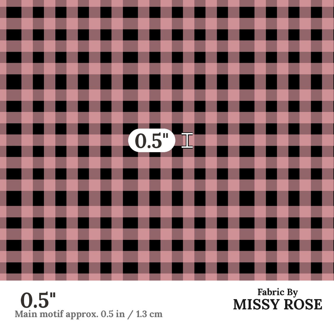 Indy Bloom Fabric Christmas Gingham Black and Pink 39 0.5 inch print scale guide | Fabric by Missy Rose