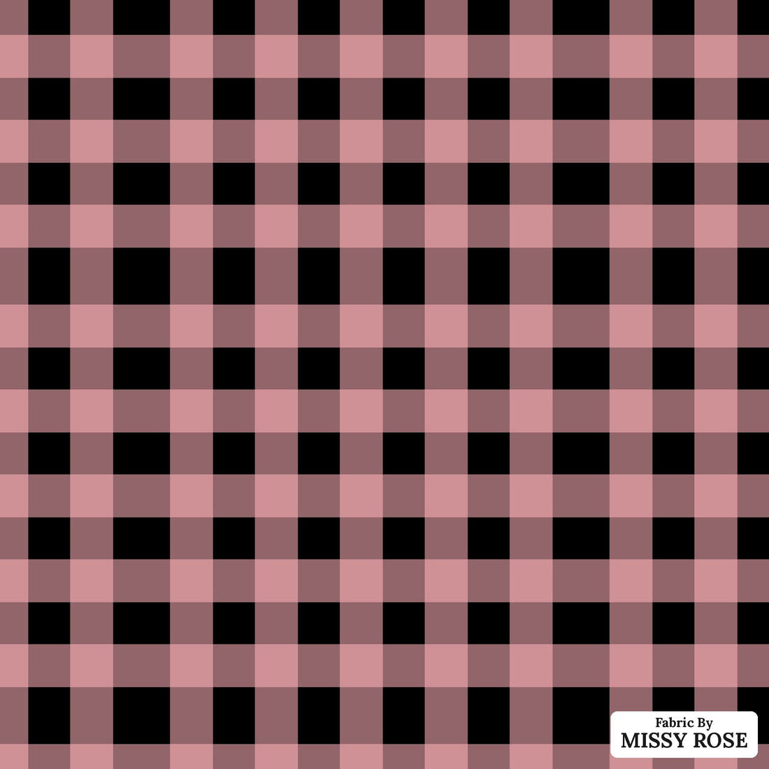 Indy Bloom Fabric Christmas Gingham Black and Pink 39 flat view of the printed design | Fabric by Missy Rose
