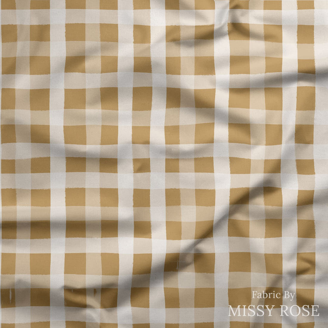 Indy Bloom Fabric Christmas Gingham in Gold 52 draped fabric mockup - custom printed fabric by the metre | Fabric by Missy Rose