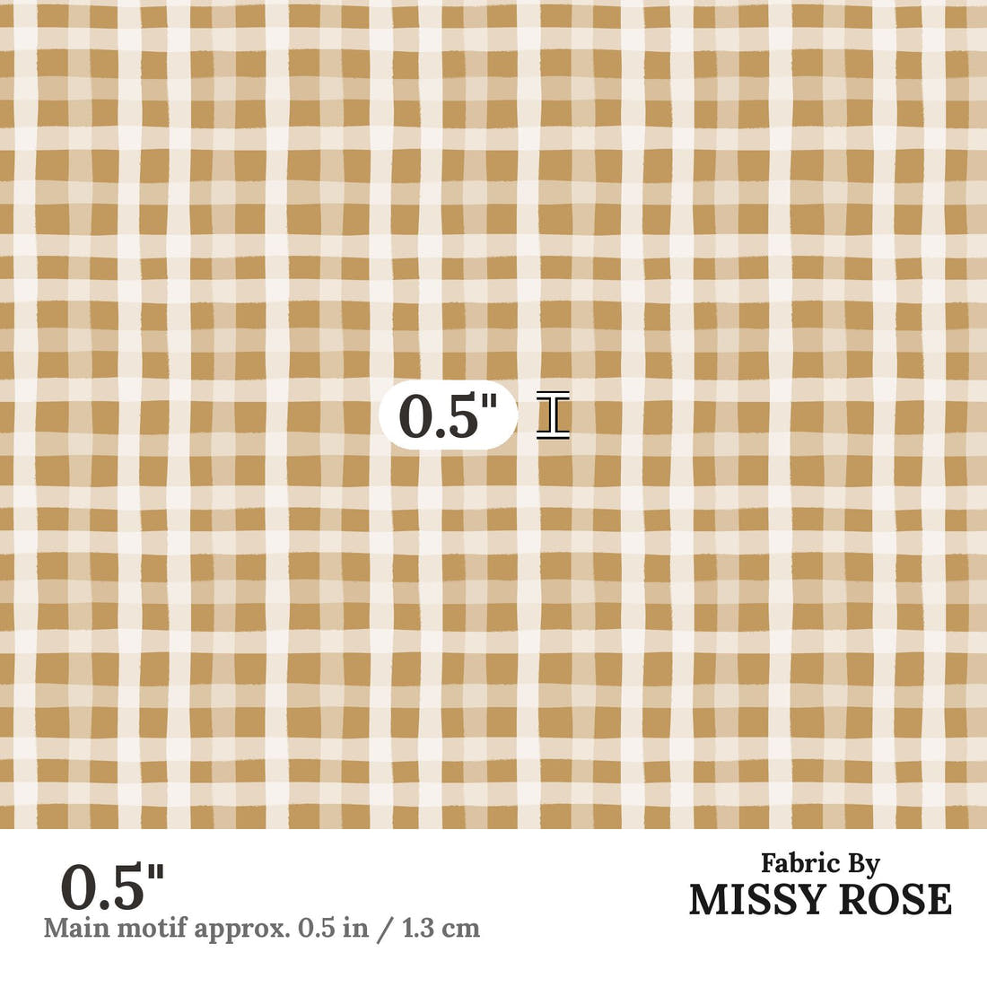 Indy Bloom Fabric Christmas Gingham in Gold 52 0.5 inch print scale guide | Fabric by Missy Rose
