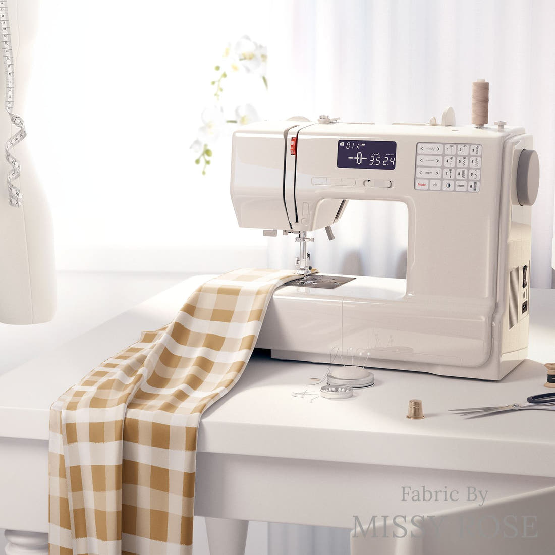 Indy Bloom Fabric Christmas Gingham in Gold 52 fabric on a sewing machine - sew your own | Fabric by Missy Rose