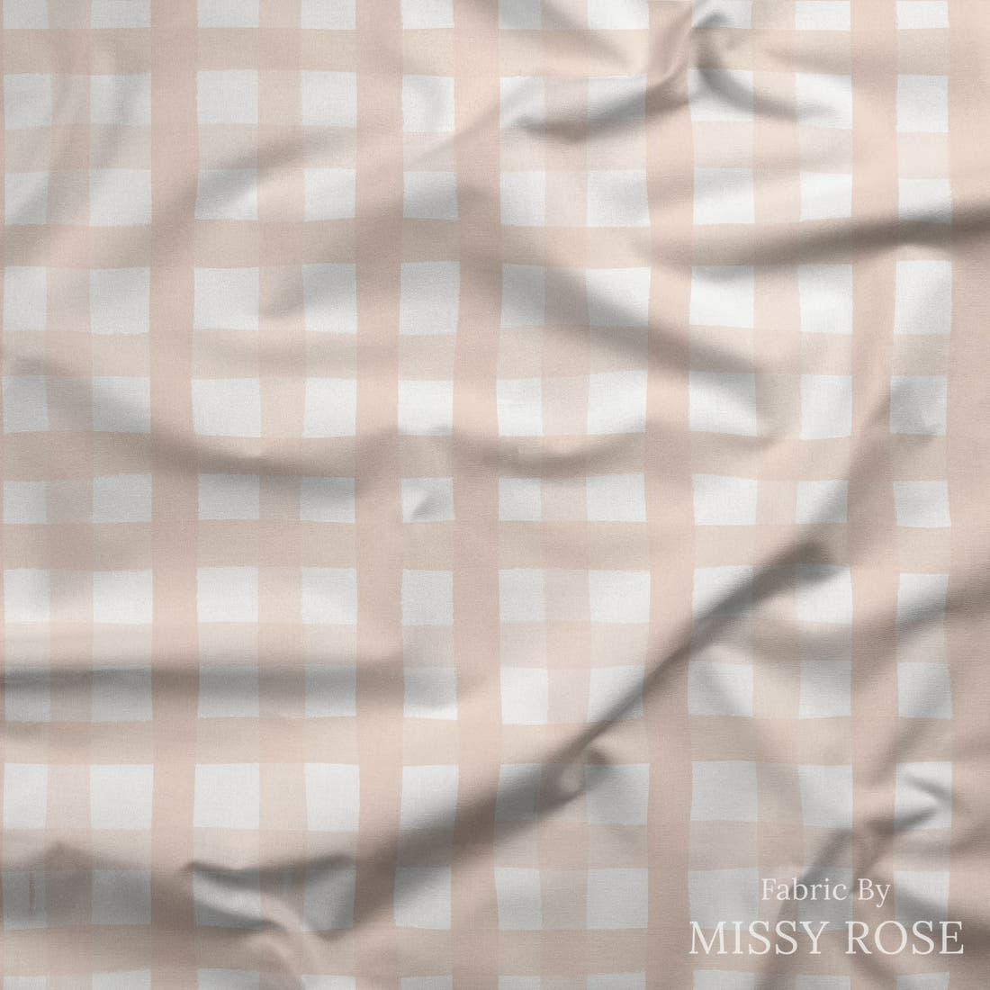 Indy Bloom Fabric Christmas Gingham in White/Blush 50 draped fabric mockup - custom printed fabric by the metre | Fabric by Missy Rose