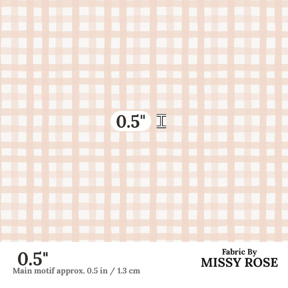 Indy Bloom Fabric Christmas Gingham in White/Blush 50 0.5 inch print scale guide | Fabric by Missy Rose