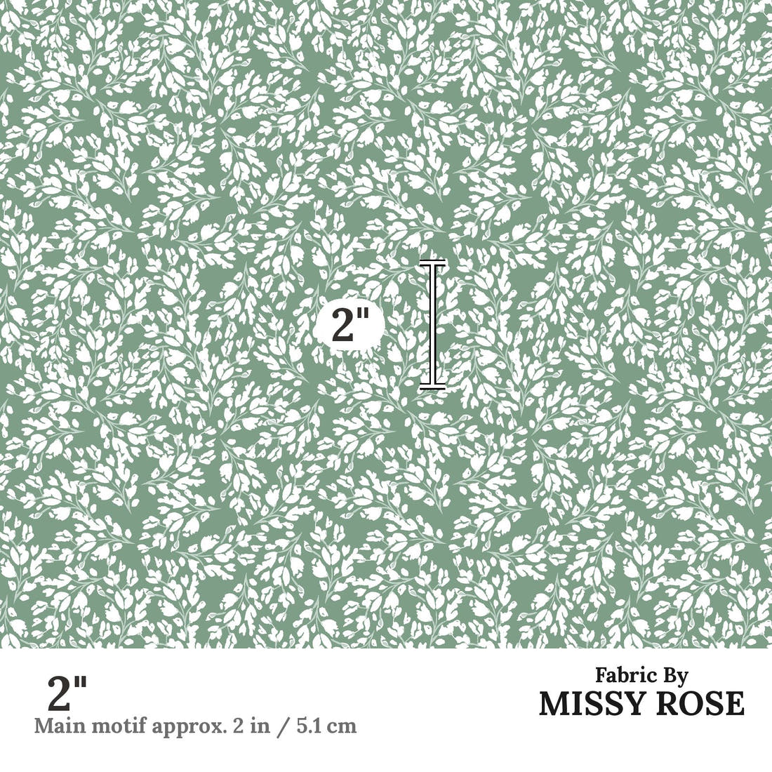 Indy Bloom Fabric Christmas Green Floral Frost 30 2 inch print scale guide | Fabric by Missy Rose