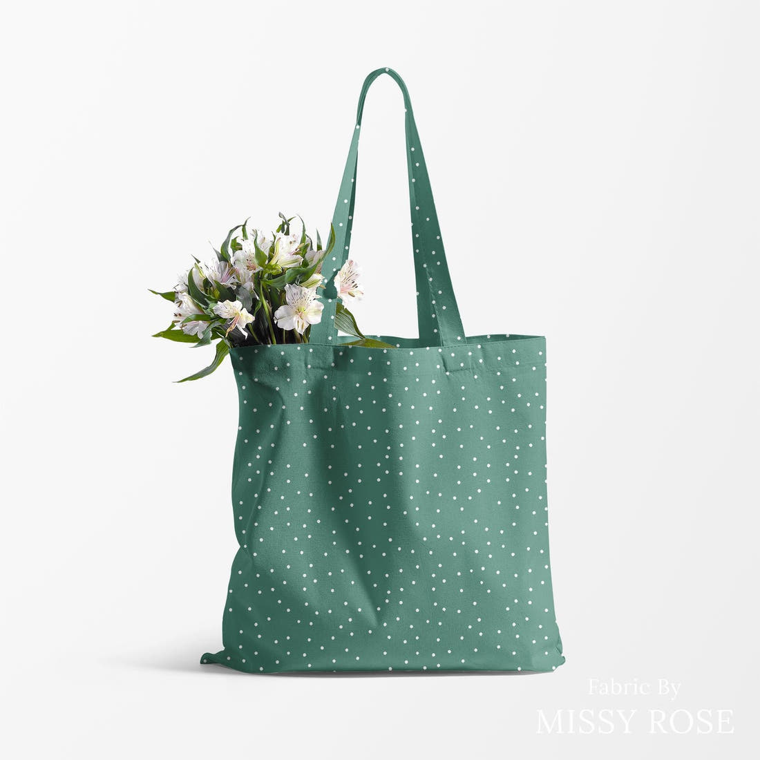 Indy Bloom Fabric Christmas Green Snow 43 made up as a tote bag - custom printed fabric | Fabric by Missy Rose
