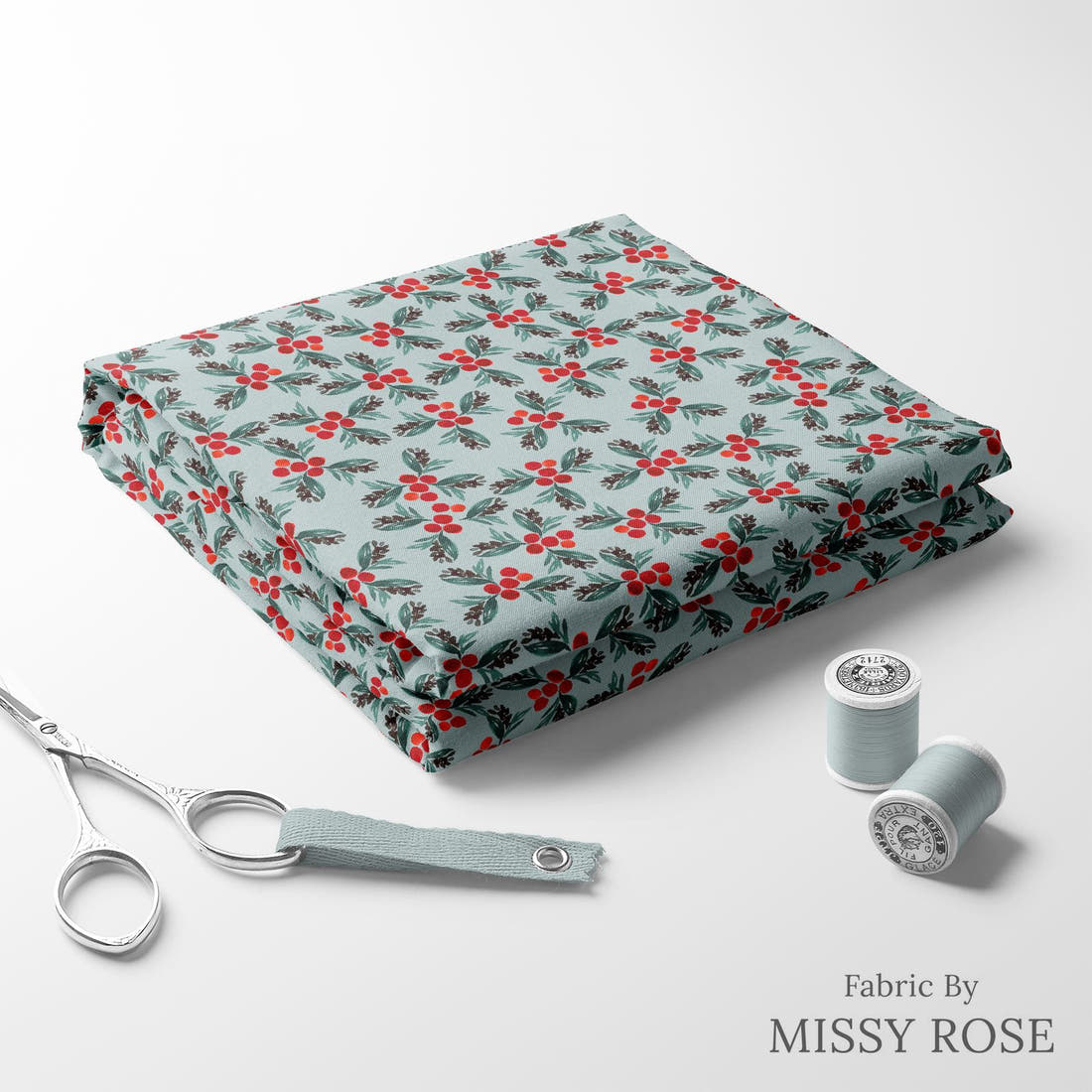 Indy Bloom Fabric Christmas Holly Berry 18 folded fabric stack with matching thread - pre-order fabric Australia | Fabric by Missy Rose