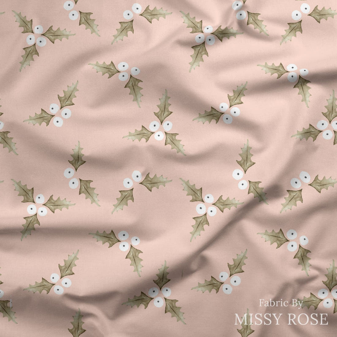Indy Bloom Fabric Christmas Holly Blush 10 draped fabric mockup - custom printed fabric by the metre | Fabric by Missy Rose