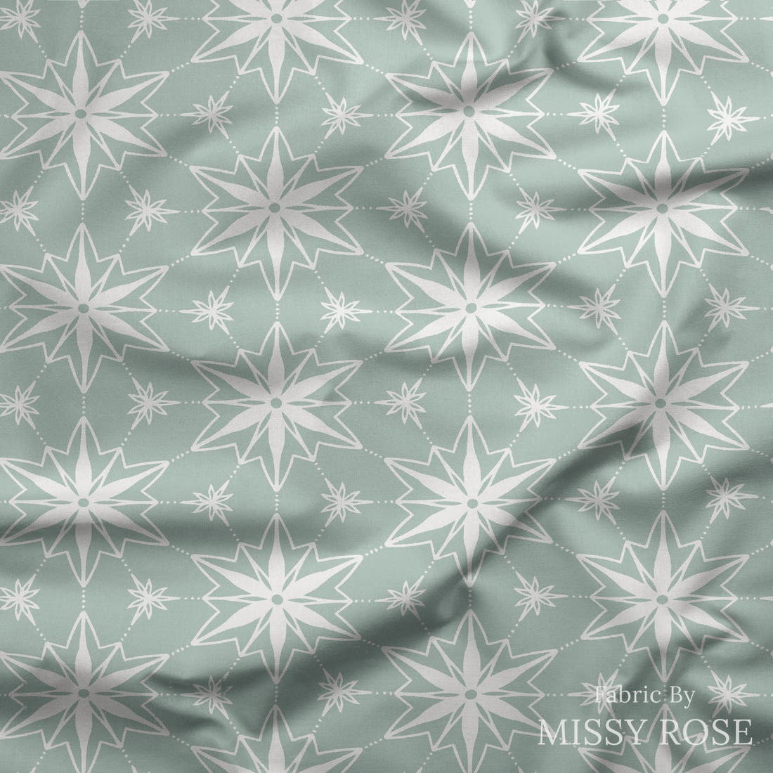 Indy Bloom Fabric Christmas Ornament stars in Ice 13 draped fabric mockup - custom printed fabric by the metre | Fabric by Missy Rose