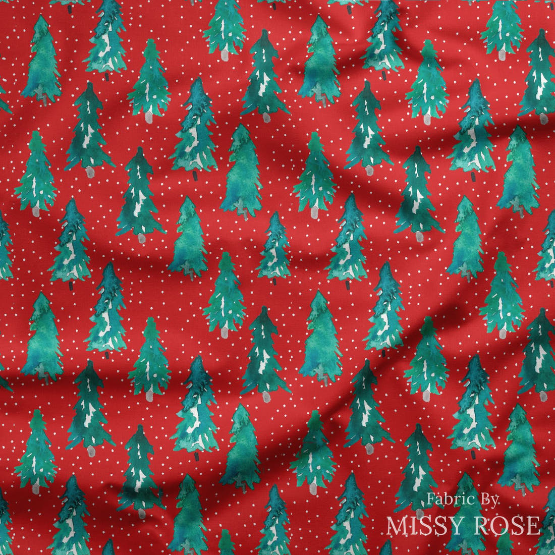 Indy Bloom Fabric Christmas Pine on Holly 17 draped fabric mockup - custom printed fabric by the metre | Fabric by Missy Rose