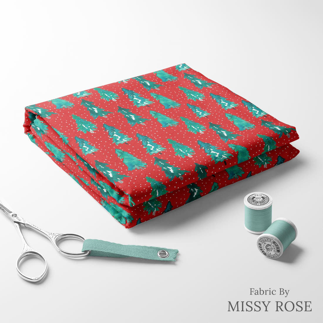 Indy Bloom Fabric Christmas Pine on Holly 17 folded fabric stack with matching thread - pre-order fabric Australia | Fabric by Missy Rose
